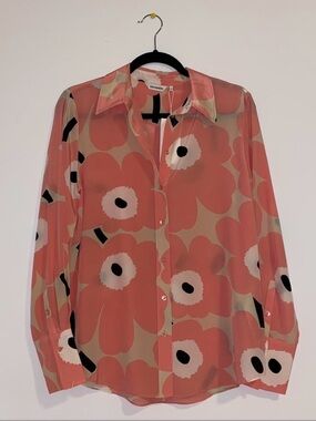 Marimekko Coral Pink Floral Button-Down Shirt